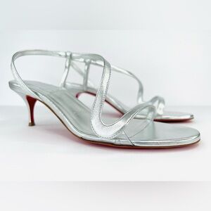 CHRISTIAN LOUBOUTIN Rosalie Silver Leather Stiletto Sandals Size EU 37.5